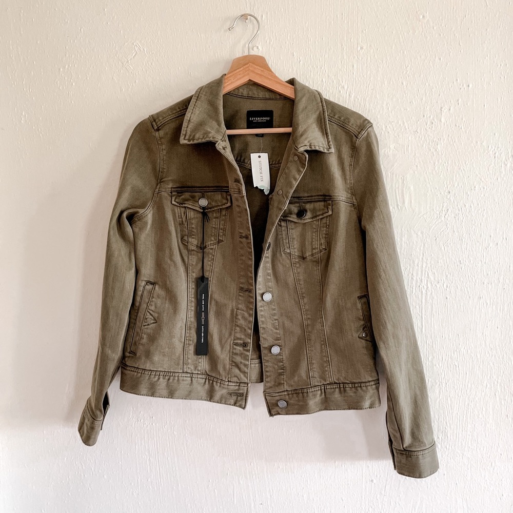 NWT Liverpool Olive Green Denim Jacket Size M